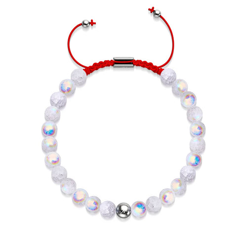Marshmallow-Chrom-Glitzerglas x rotes Schnurarmband